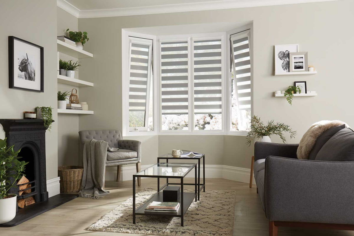 Gunmetal Day & Night blind in a living room