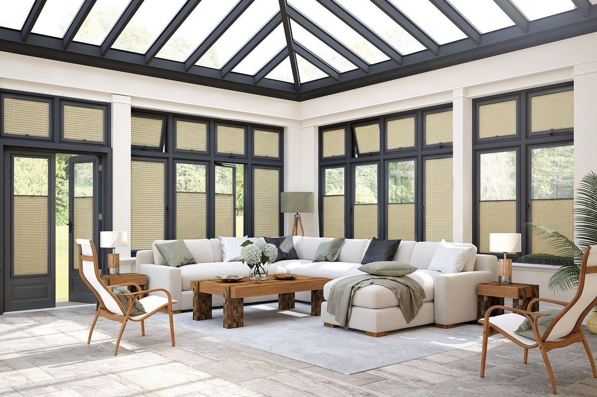 Perfect Fit pleated blinds in a bright conservatory