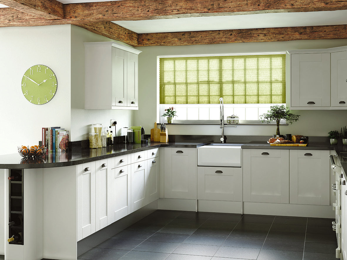 Pistachio pleated blind in a kitchen