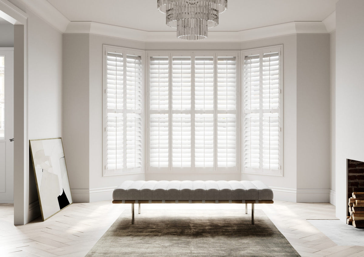 Shutters fitted across a bay window