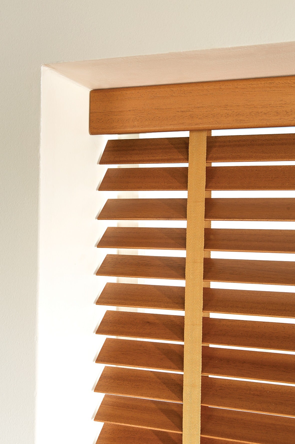 Close-up of made-to-measure wooden blind slats